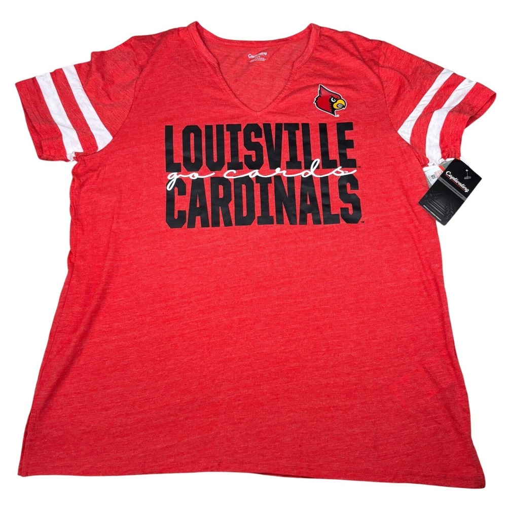 Captivating Louisville Cardinals T-Shirt Women Large Red Varsity Stripe NCAA NWT